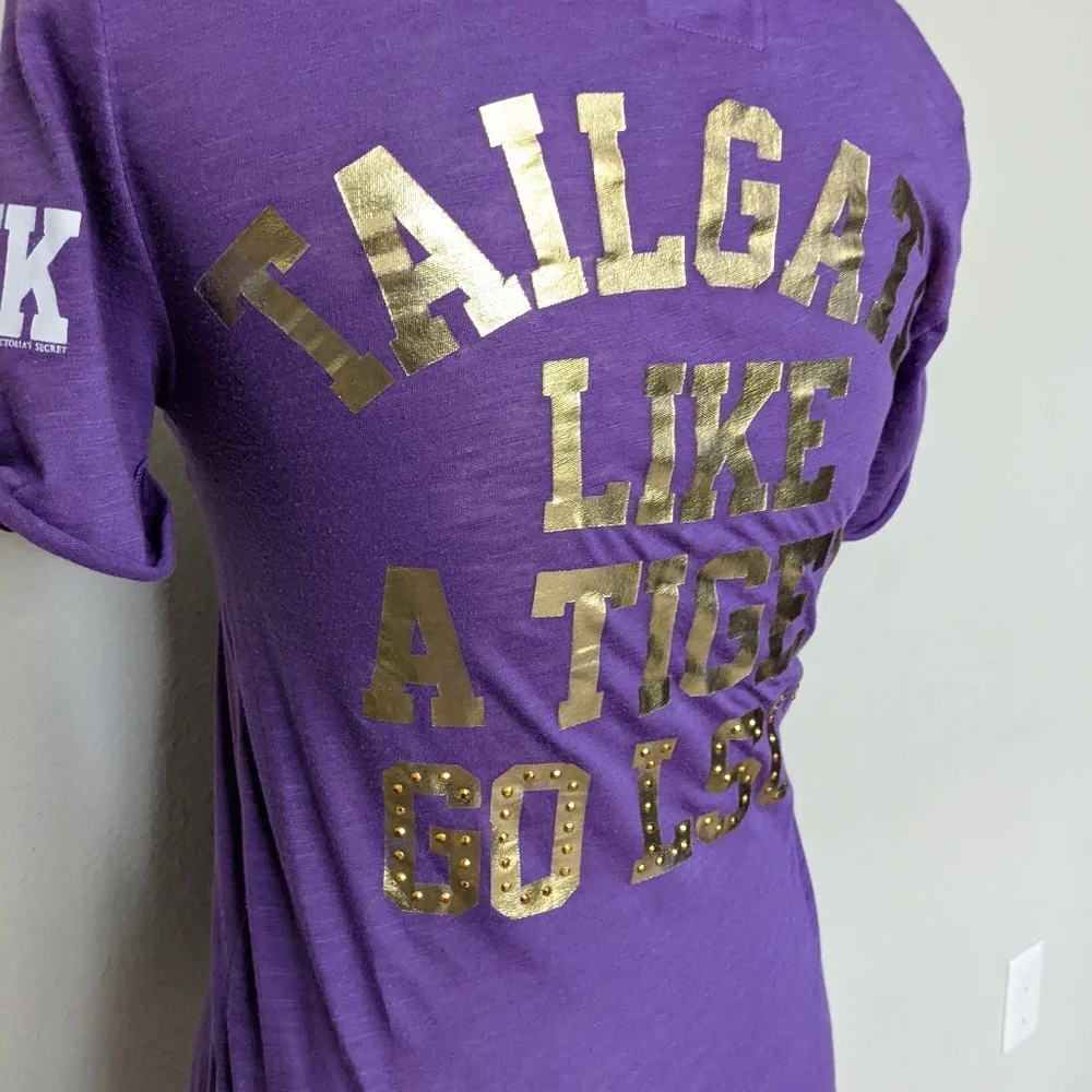 VS PINK purple white and gold rhinestone LSU tigers varsity T-shirt size small - Picture 10 of 11